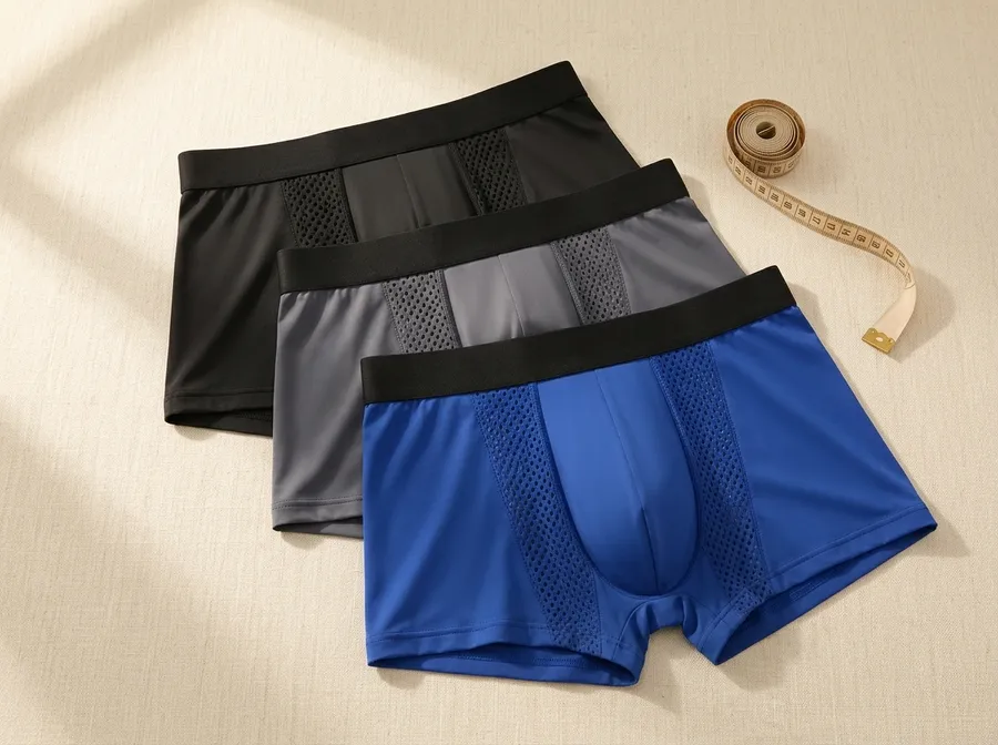 Tres bóxer de tela fría con malla transpirable: azul, gris y negro